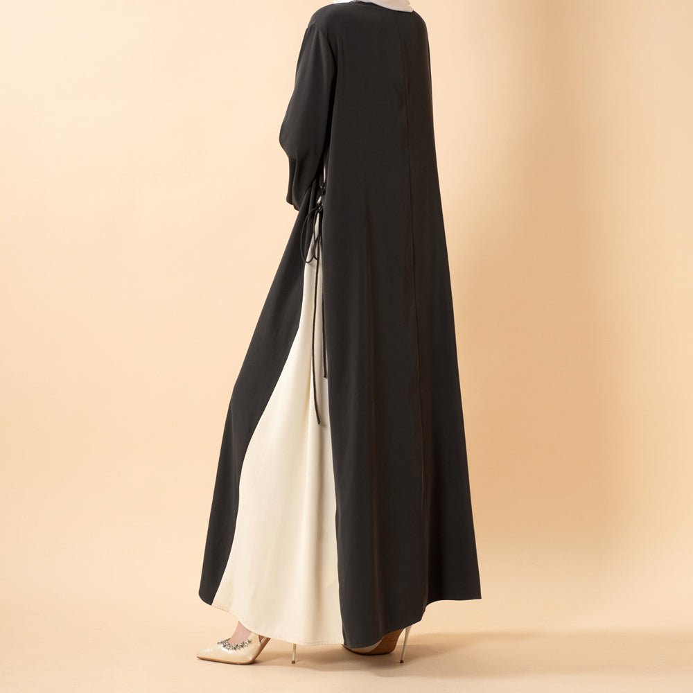 Contrast Panel Abaya with Drawstring Detail & Balloon Sleeves(MA421) - Mariam's Collection
