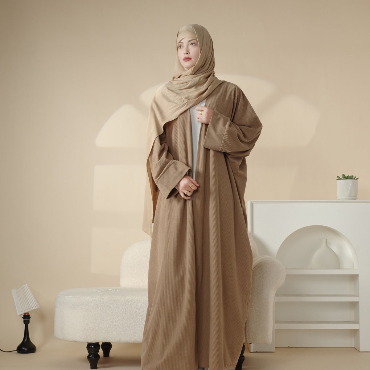 Corduroy Cardigan Open Abaya (MOA028) - Mariam's Collection