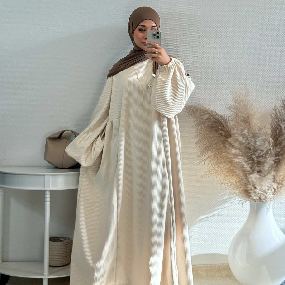 Corduroy Swing Loose Casual Abaya (MA117) - Mariam's Collection