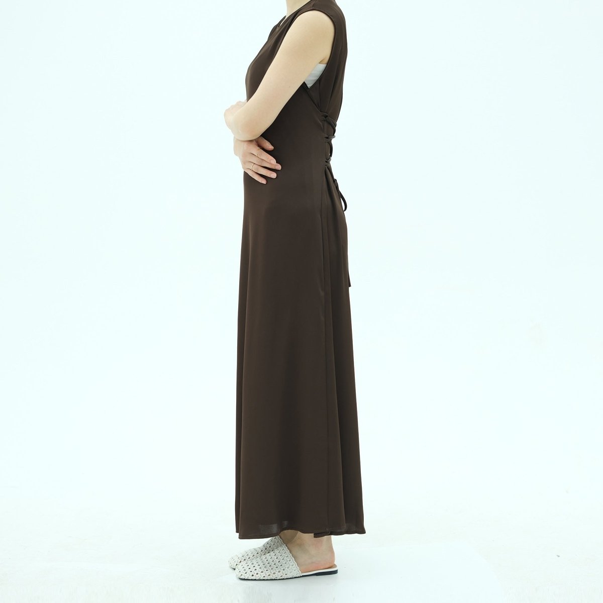 Corset-Back Lace-Up Sleeveless Maxi Dress(MS472) - Mariam's Collection