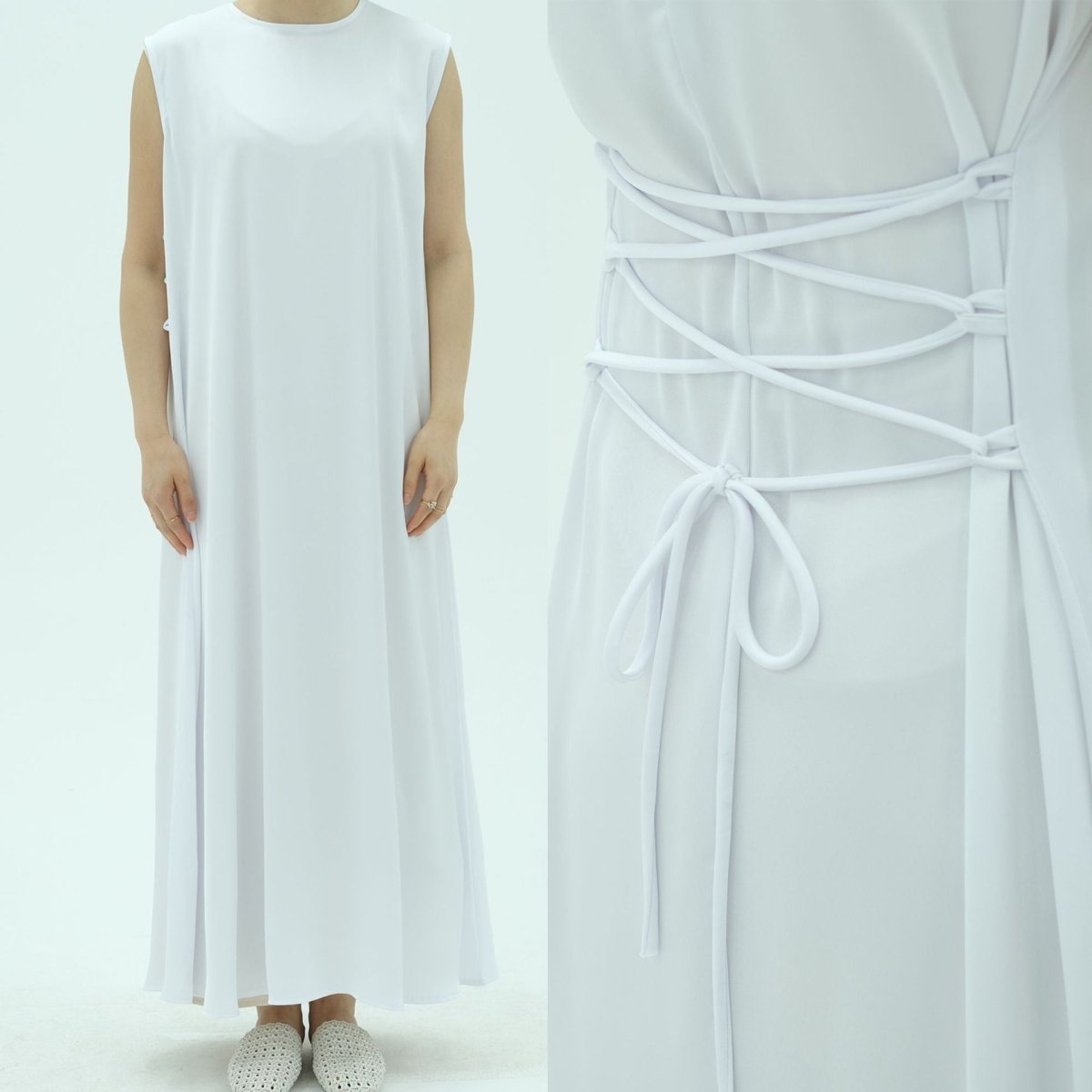 Corset-Back Lace-Up Sleeveless Maxi Dress(MS472) - Mariam's Collection