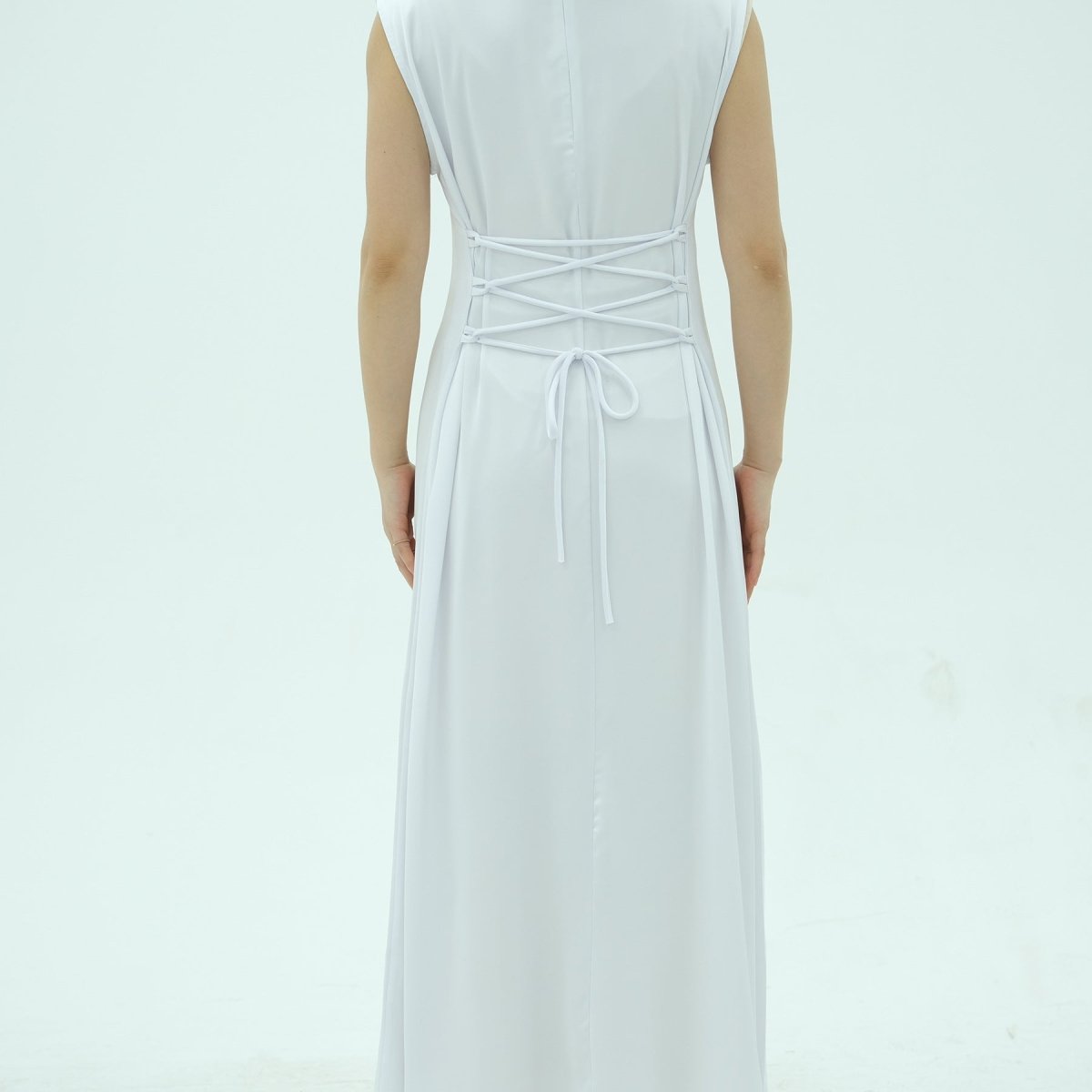 Corset-Back Lace-Up Sleeveless Maxi Dress(MS472) - Mariam's Collection