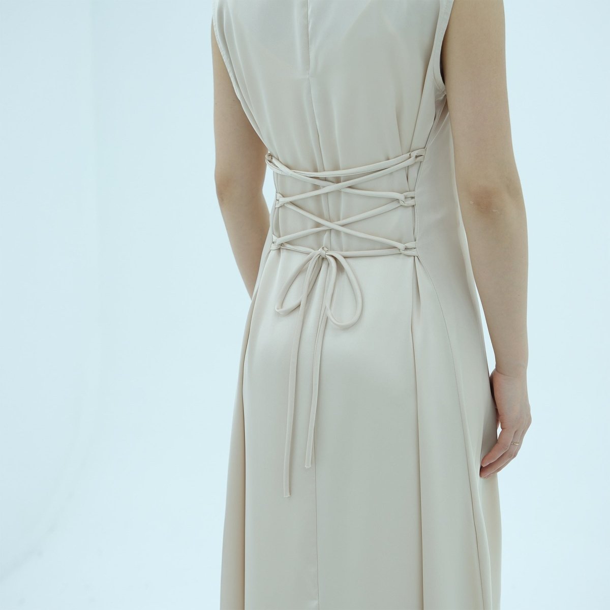Corset-Back Lace-Up Sleeveless Maxi Dress(MS472) - Mariam's Collection