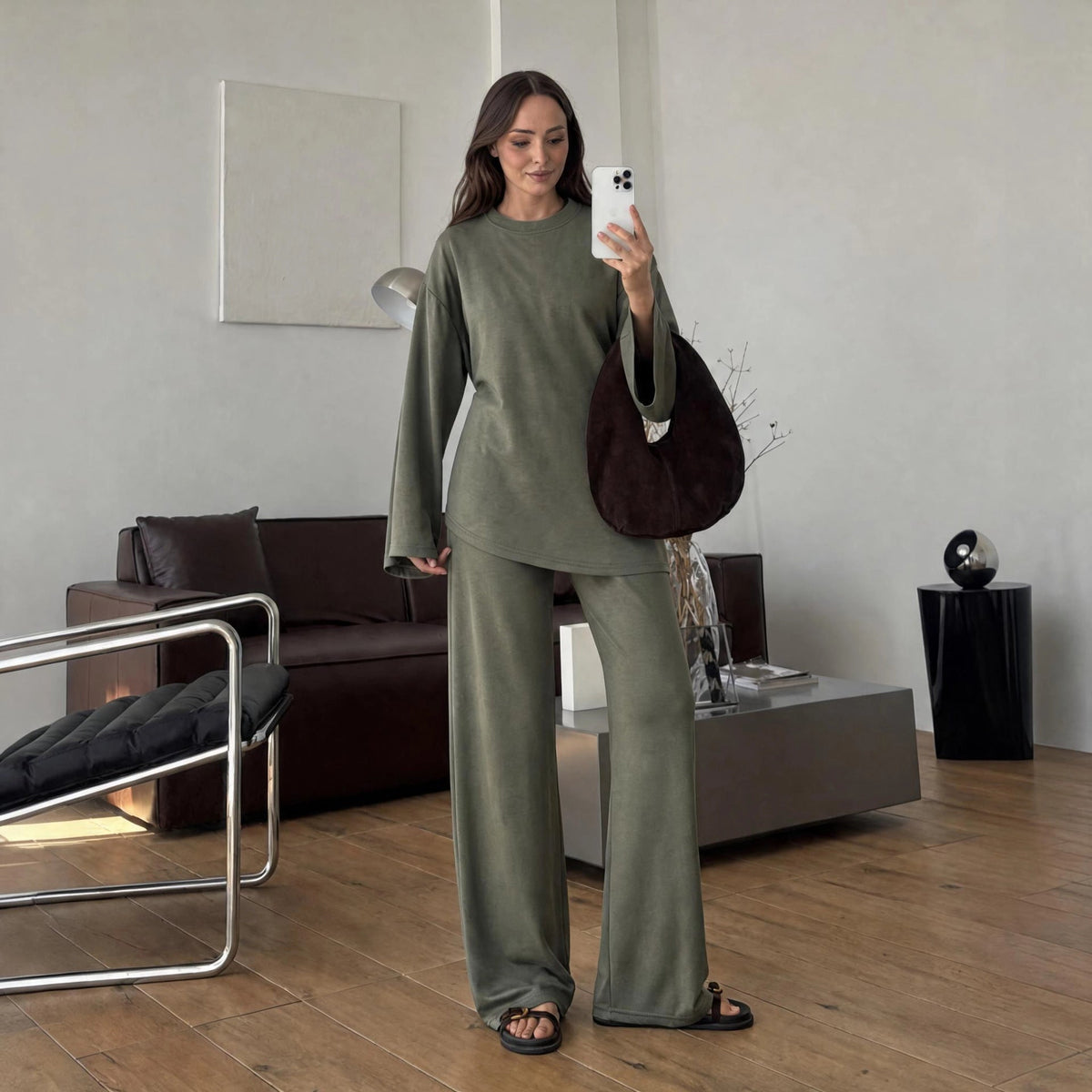 Cotton Belted Tunic & Wide-Leg Pants Set(MS570) - Mariam's Collection