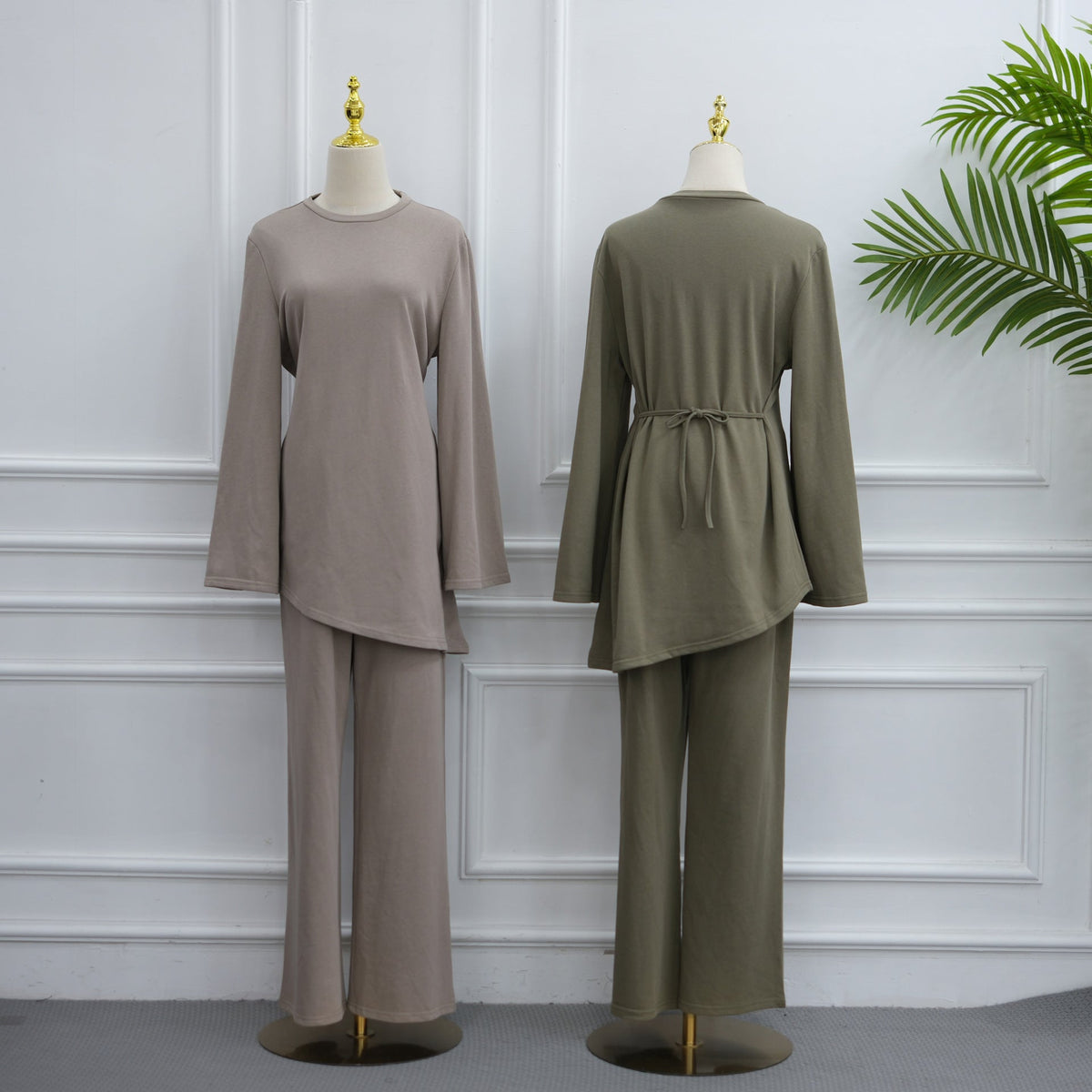 Cotton Belted Tunic & Wide-Leg Pants Set(MS570) - Mariam's Collection