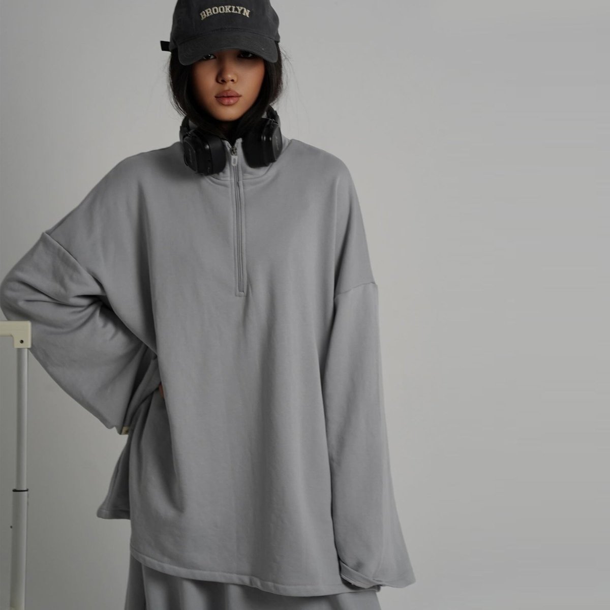 Cotton Half-Zip Top & Maxi Skirt Set(MS441) - Mariam's Collection