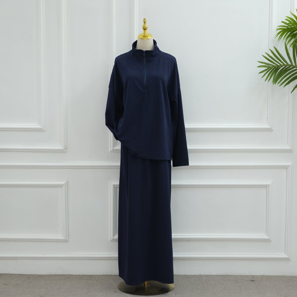 Cotton Half-Zip Top & Maxi Skirt Set(MS441) - Mariam's Collection