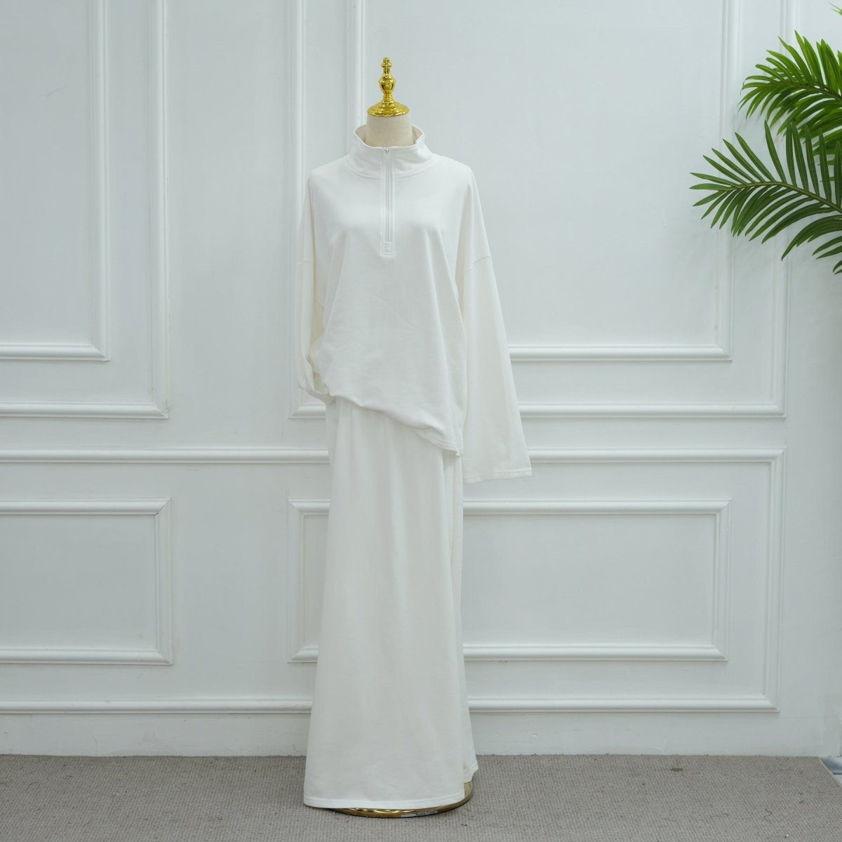 Cotton Half-Zip Top & Maxi Skirt Set(MS441) - Mariam's Collection