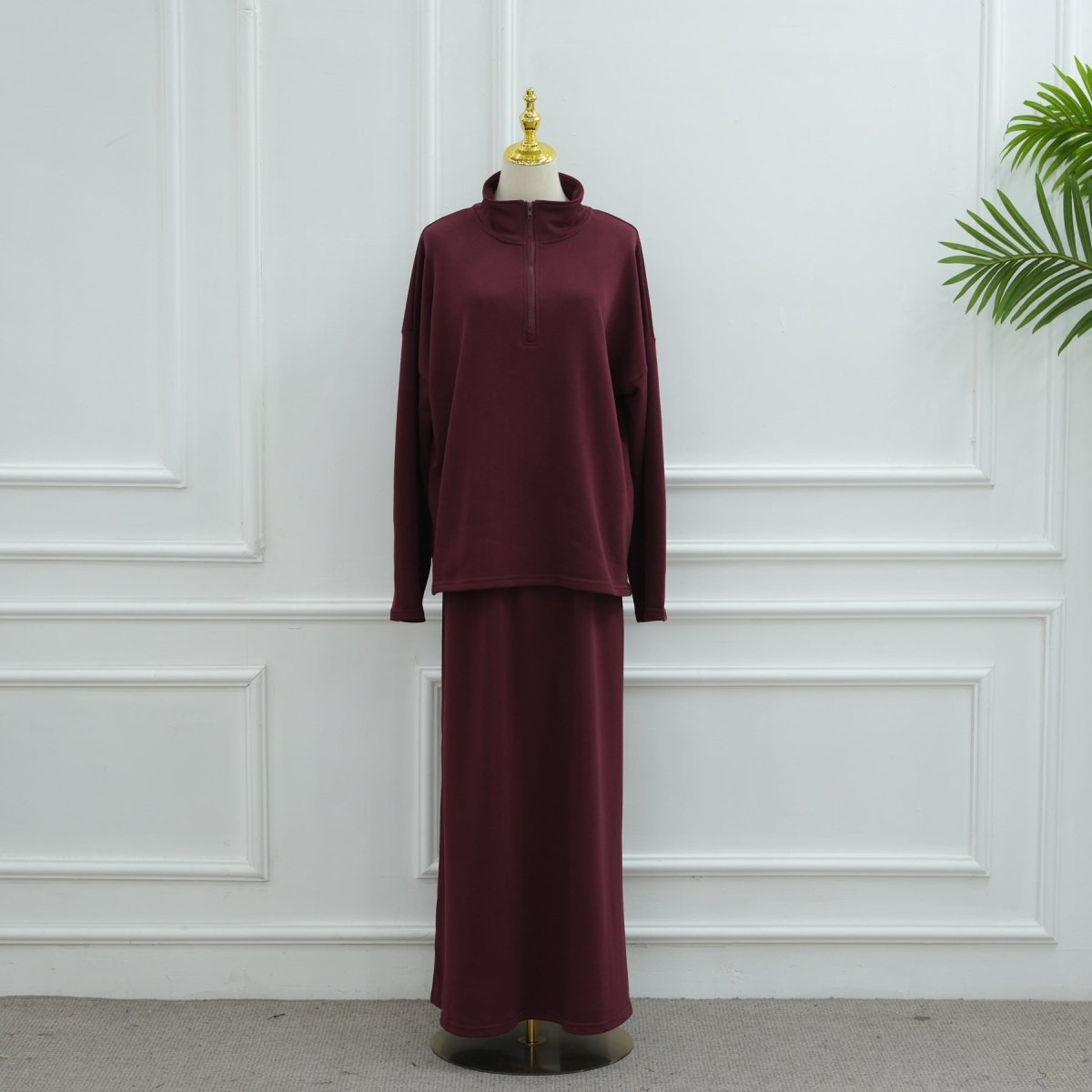 Cotton Half-Zip Top & Maxi Skirt Set(MS441) - Mariam's Collection