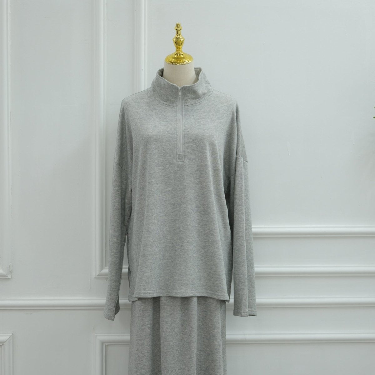 Cotton Half-Zip Top & Maxi Skirt Set(MS441) - Mariam's Collection