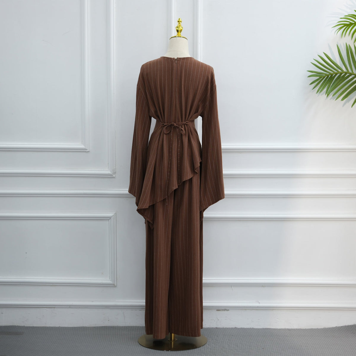 Cotton-Linen-Effect Pinstripe Tunic & Wide-Leg Pants Set(MS594) - Mariam's Collection