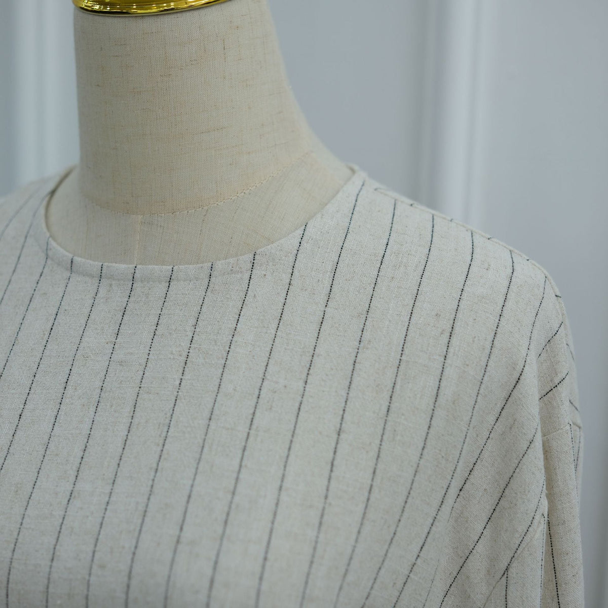 Cotton-Linen-Effect Pinstripe Tunic & Wide-Leg Pants Set(MS594) - Mariam's Collection