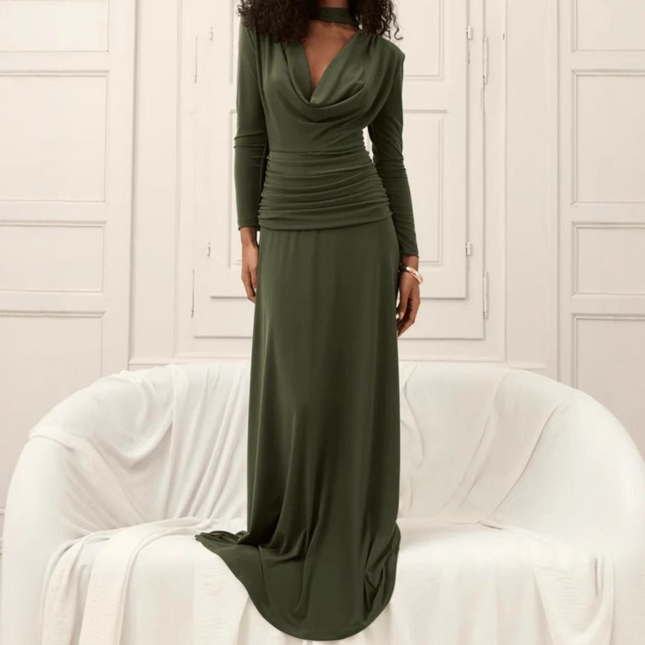 Cowl Neck Ruched Maxi Dress(MS353) - Mariam's Collection