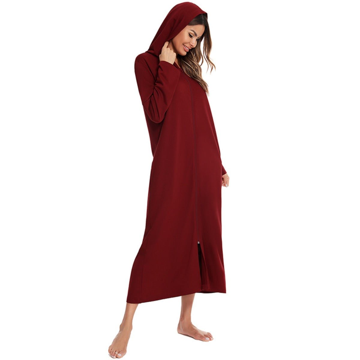 Cozy Longline Zip - Up Cardigan with Pockets | Home Wear Comfort(MS110) - Mariam's Collection