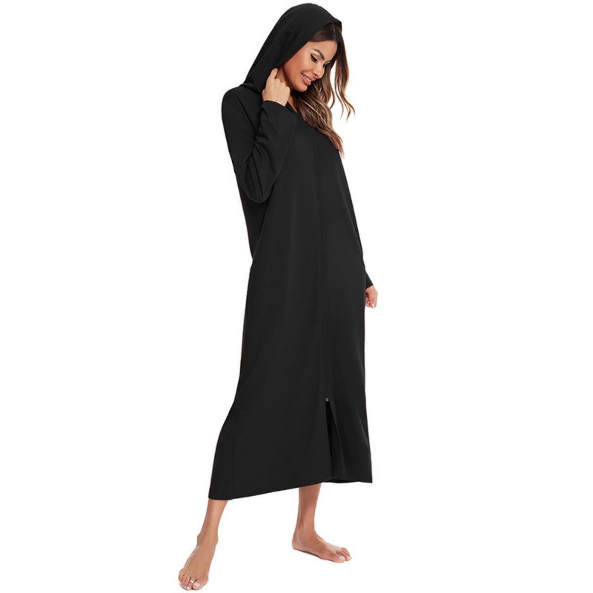 Cozy Longline Zip - Up Cardigan with Pockets | Home Wear Comfort(MS110) - Mariam's Collection
