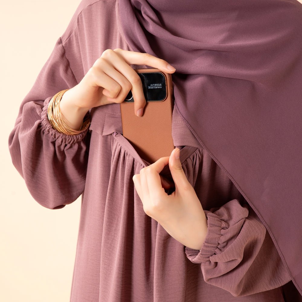 Crepe Abaya with Secure Pockets for Umrah (MA386) - Mariam's Collection
