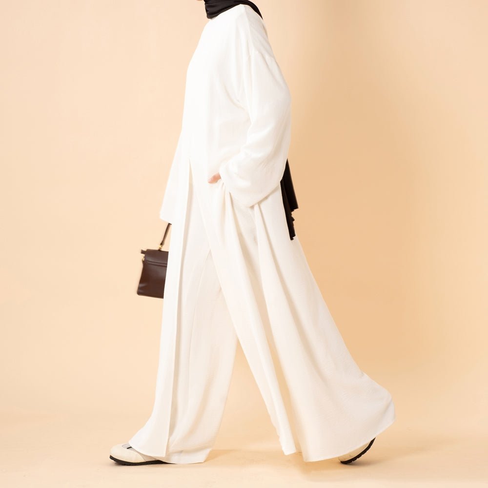 Crepe Multi-Slit Abaya Set | Wide-Leg Pants with Pockets (MA436) - Mariam's Collection