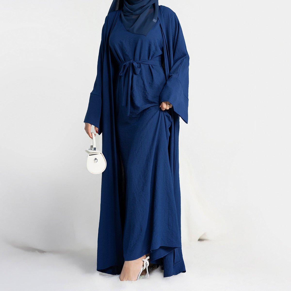 Crepe Pocket Open Abaya 3 - Piece Set (MA002) - Mariam's Collection