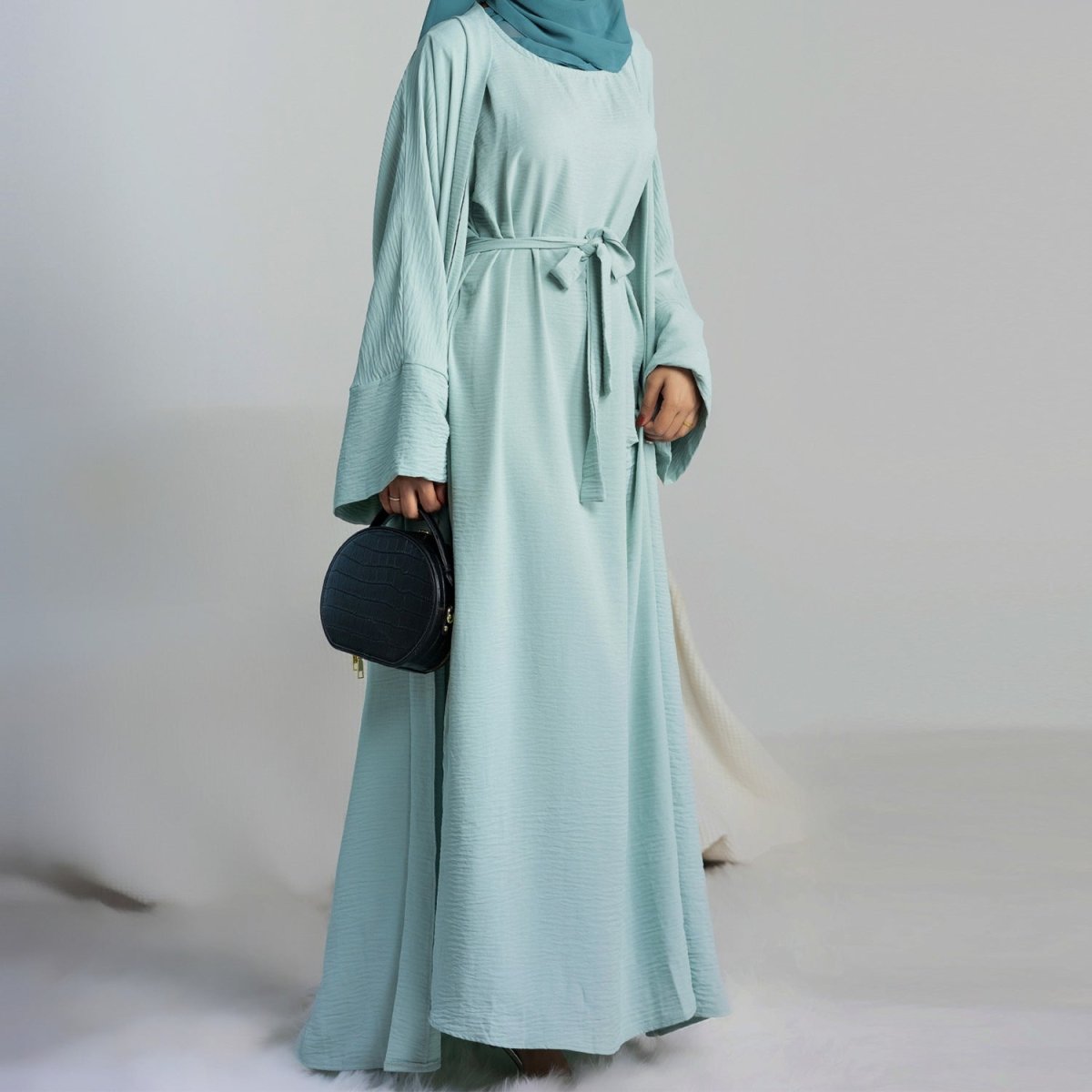Crepe Pocket Open Abaya 3 - Piece Set (MA002) - Mariam's Collection