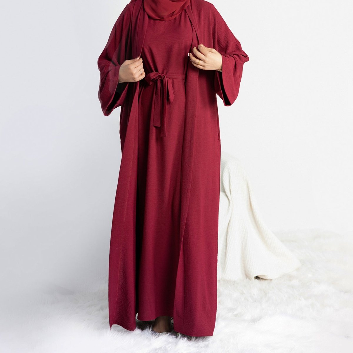 Crepe Pocket Open Abaya 3 - Piece Set (MA002) - Mariam's Collection