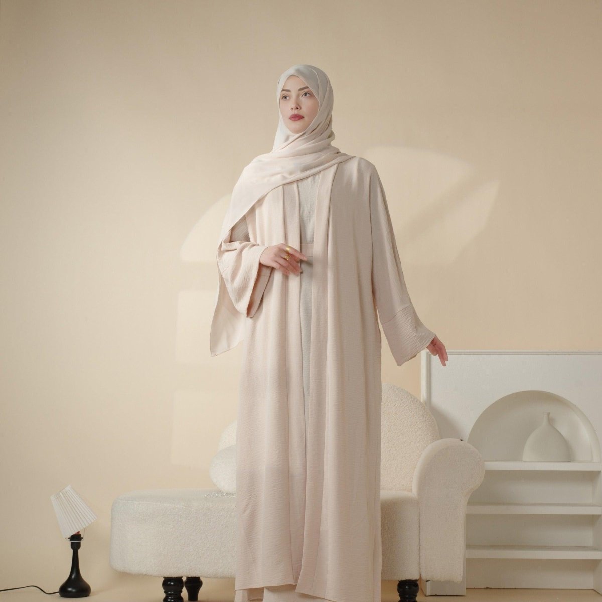 Crepe Pocket Open Abaya 3 - Piece Set (MA002) - Mariam's Collection