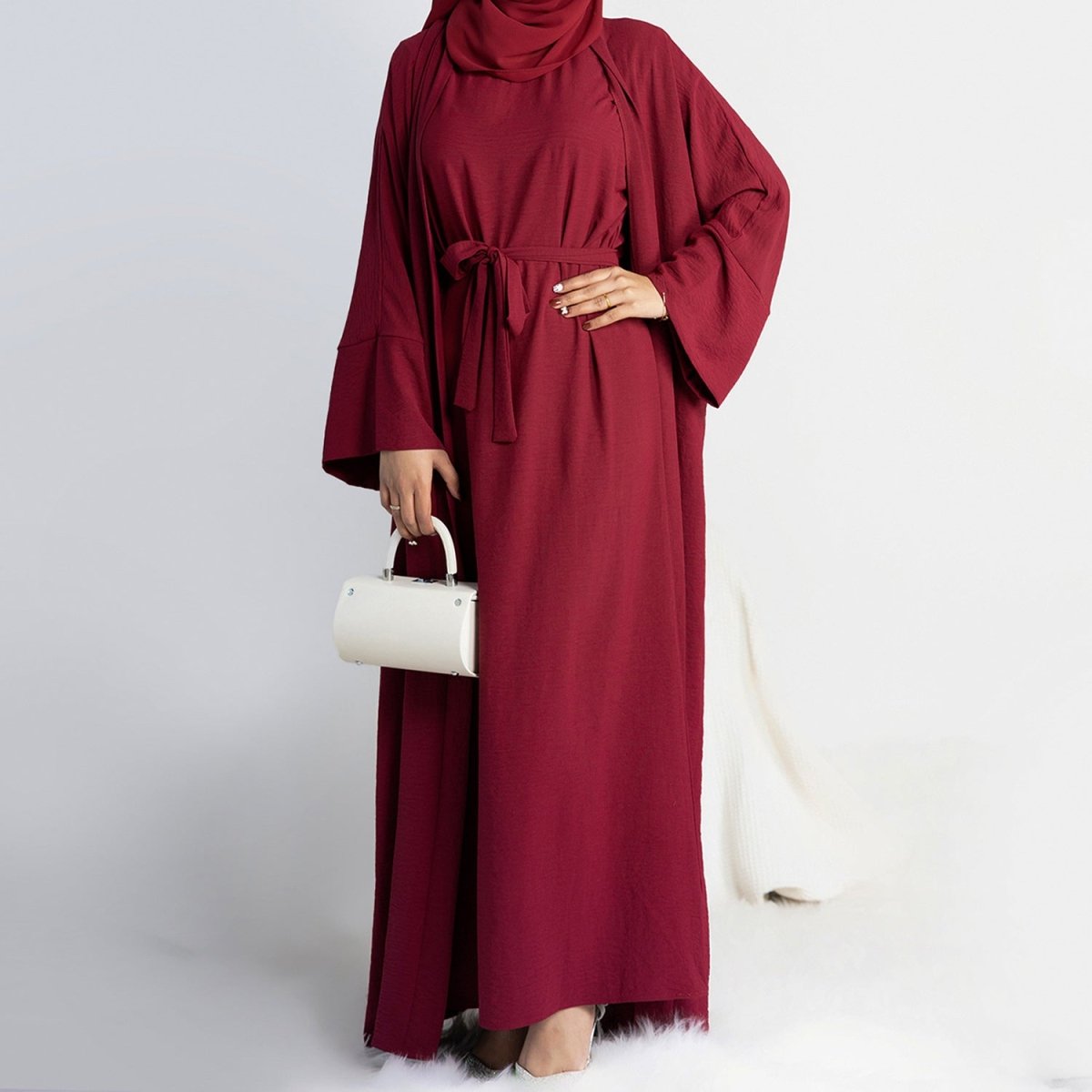Crepe Pocket Open Abaya 3 - Piece Set (MA002) - Mariam's Collection