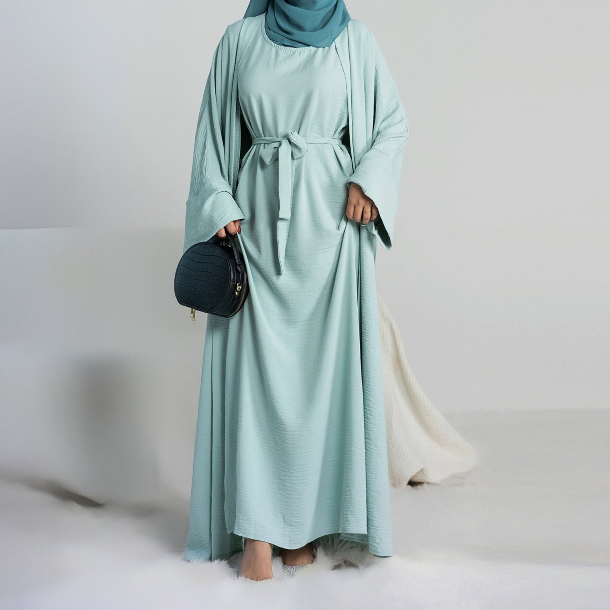 Crepe Pocket Open Abaya 3 - Piece Set (MA002) - Mariam's Collection
