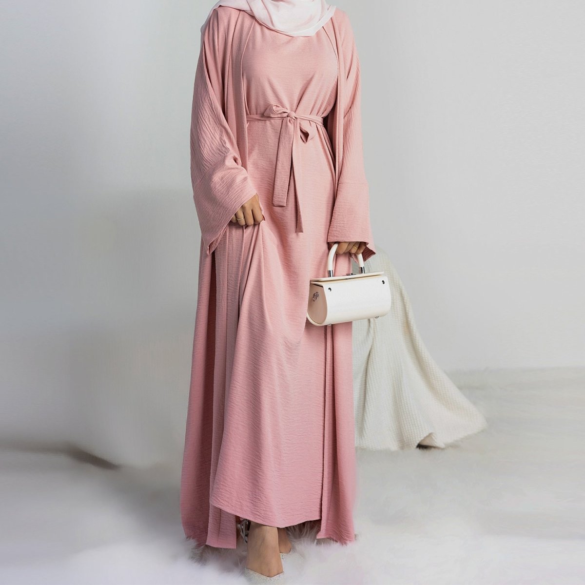 Crepe Pocket Open Abaya 3 - Piece Set (MA002) - Mariam's Collection