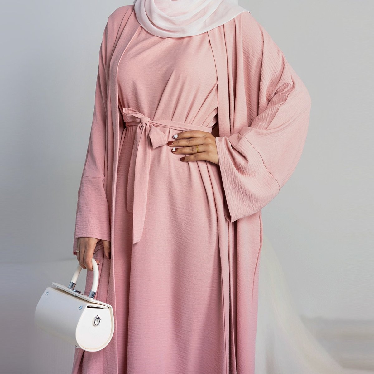 Crepe Pocket Open Abaya 3 - Piece Set (MA002) - Mariam's Collection