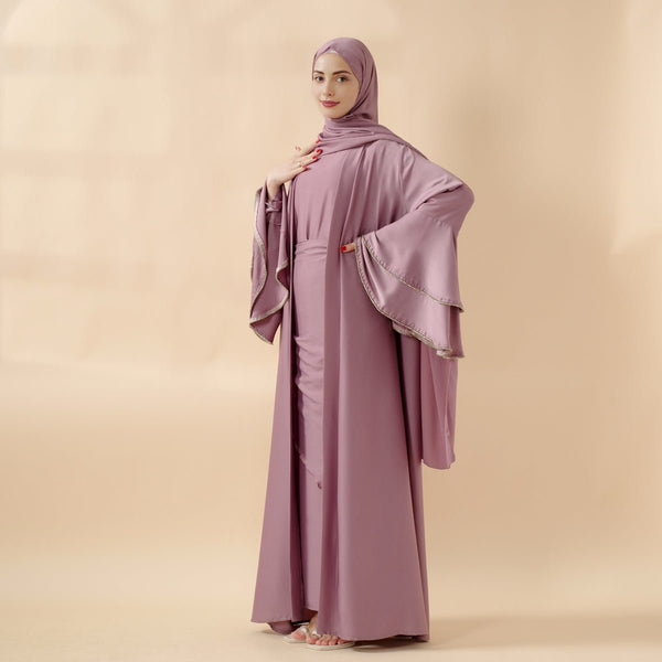Crepe Satin Ruffle Sleeve Abaya, 5 - Piece Set (MOA033) - Mariam's Collection