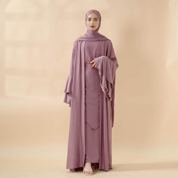 Crepe Satin Ruffle Sleeve Abaya, 5 - Piece Set (MOA033) - Mariam's Collection