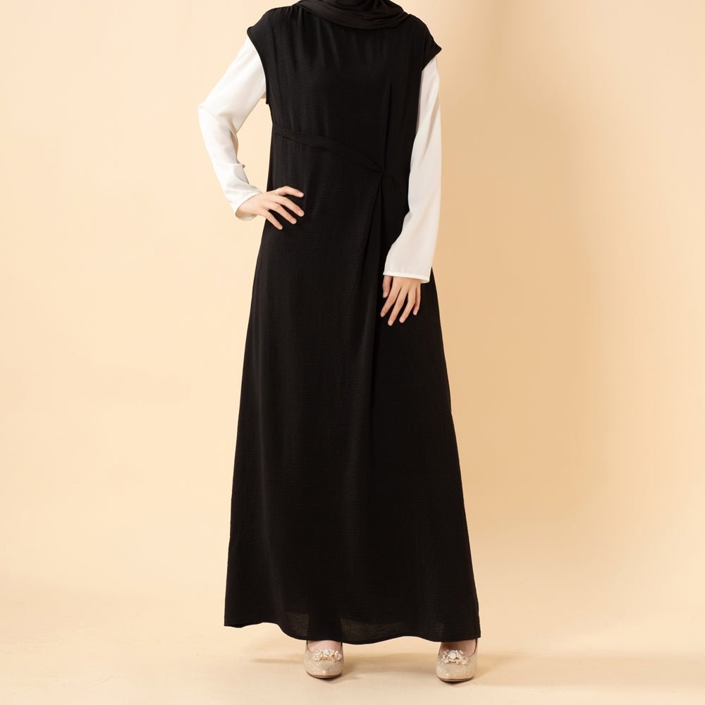 Crepe Sleeveless Maxi Dress with Waist Pleat & Back Zip(MS436) - Mariam's Collection