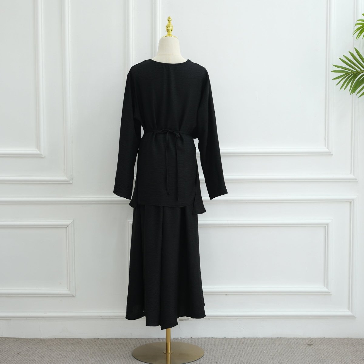 Cross-Wrap Waist Top & A-Line Maxi Skirt Set(MS475) - Mariam's Collection