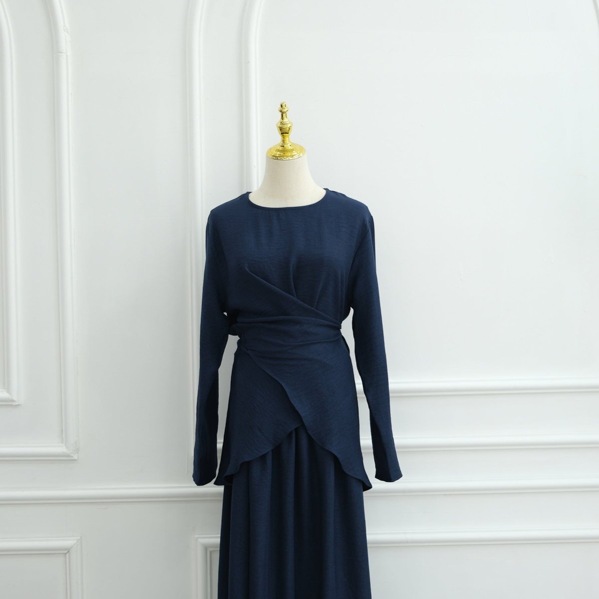 Cross-Wrap Waist Top & A-Line Maxi Skirt Set(MS475) - Mariam's Collection