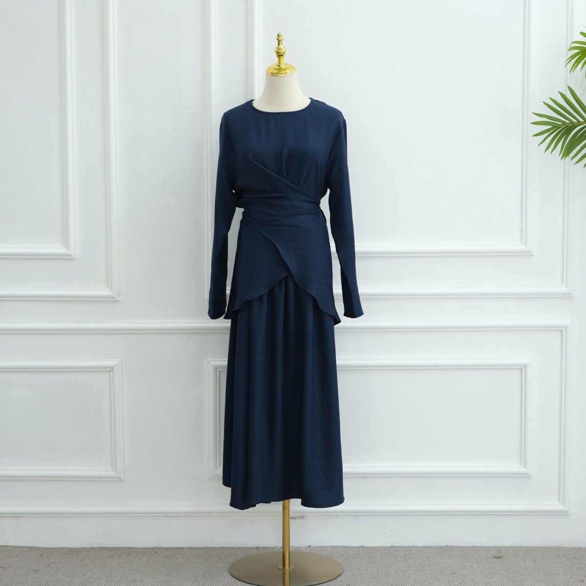 Cross-Wrap Waist Top & A-Line Maxi Skirt Set(MS475) - Mariam's Collection