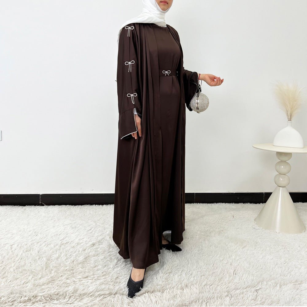 Crystal Bow Embellished Abaya 4 - Piece Set(MOA253) - Mariam's Collection