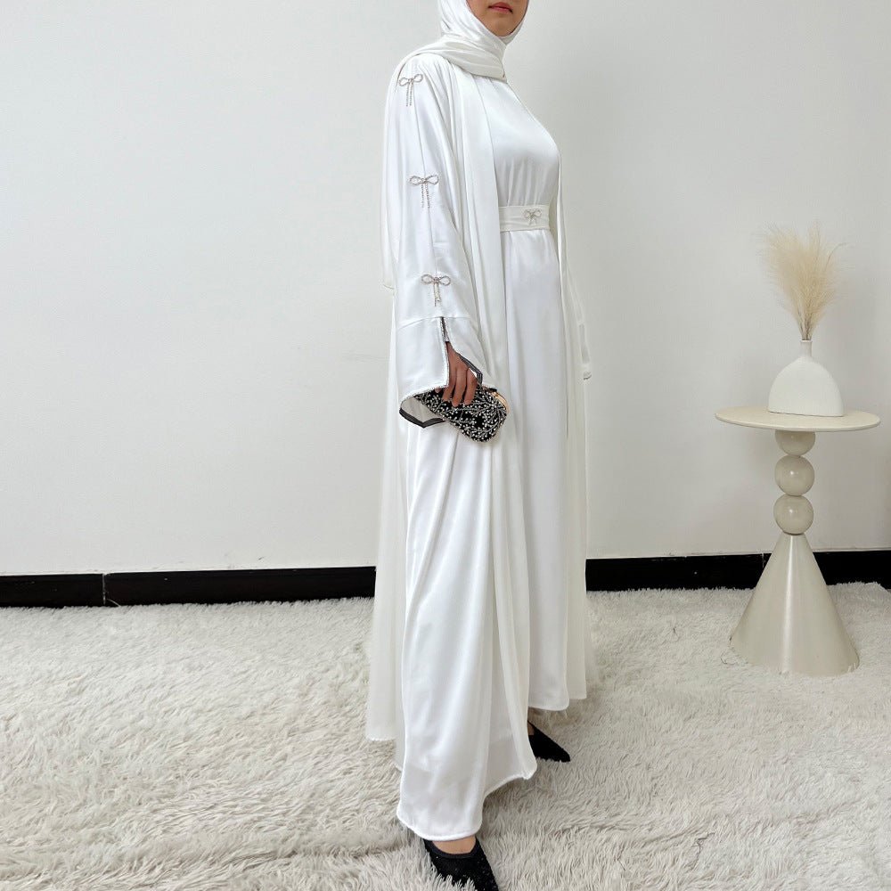 Crystal Bow Embellished Abaya 4 - Piece Set(MOA253) - Mariam's Collection