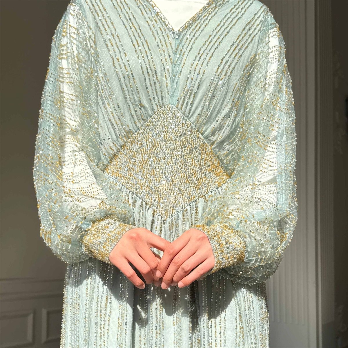 Crystal - Embellished Elegant Abaya with Defined Waist Silhouette (MA391) - Mariam's Collection