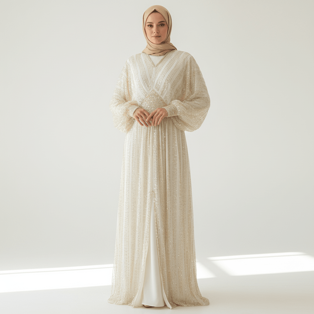 Crystal - Embellished Elegant Abaya with Defined Waist Silhouette (MA391) - Mariam's Collection