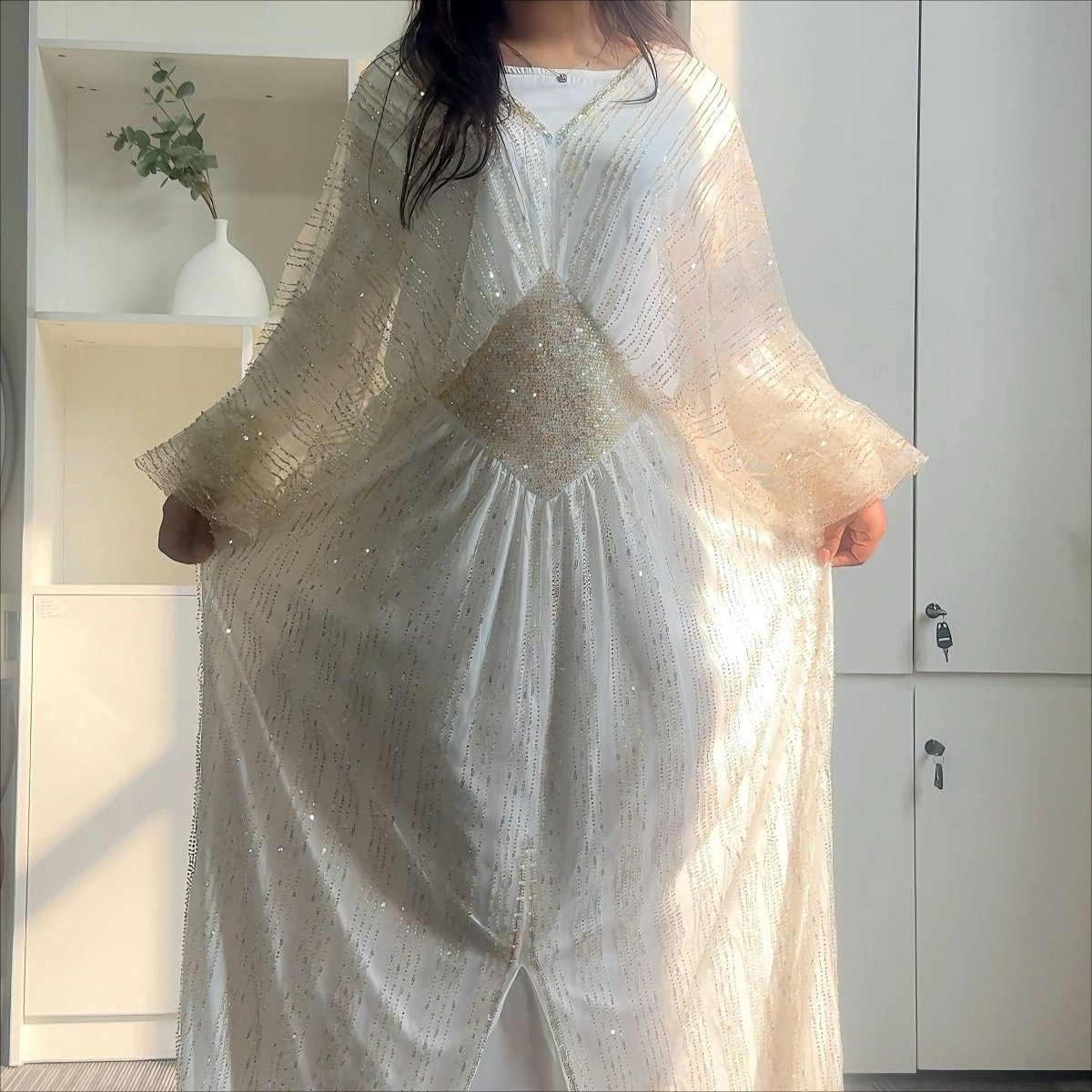 Crystal - Embellished Elegant Abaya with Defined Waist Silhouette (MA391) - Mariam's Collection