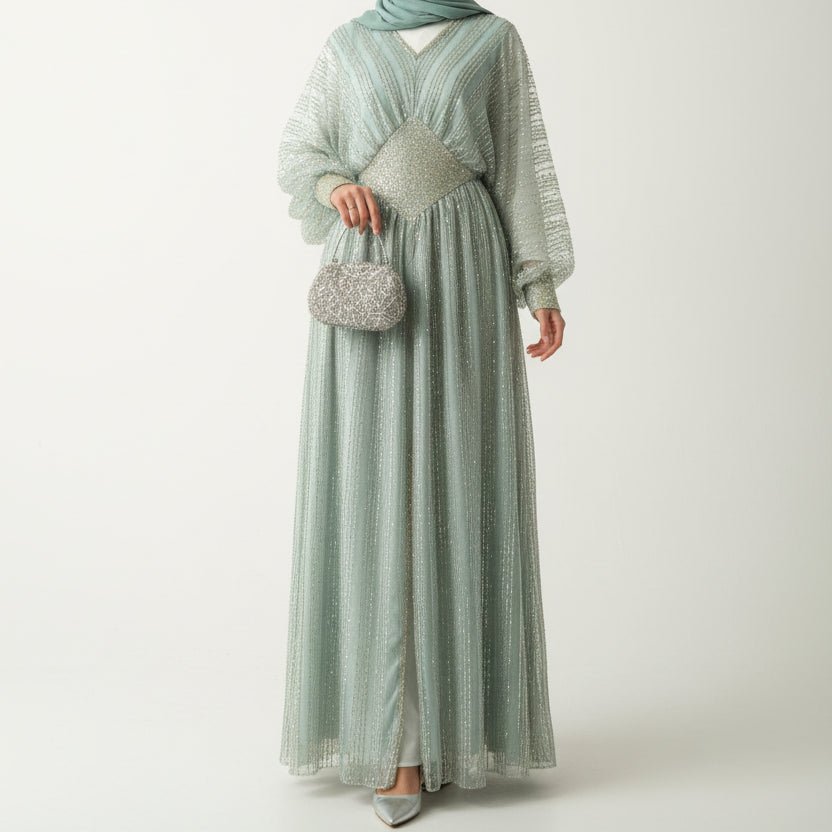 Crystal - Embellished Elegant Abaya with Defined Waist Silhouette (MA391) - Mariam's Collection