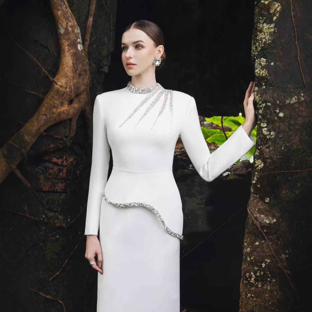 Crystal Embellished Evening Gown(MS313) - Mariam's Collection