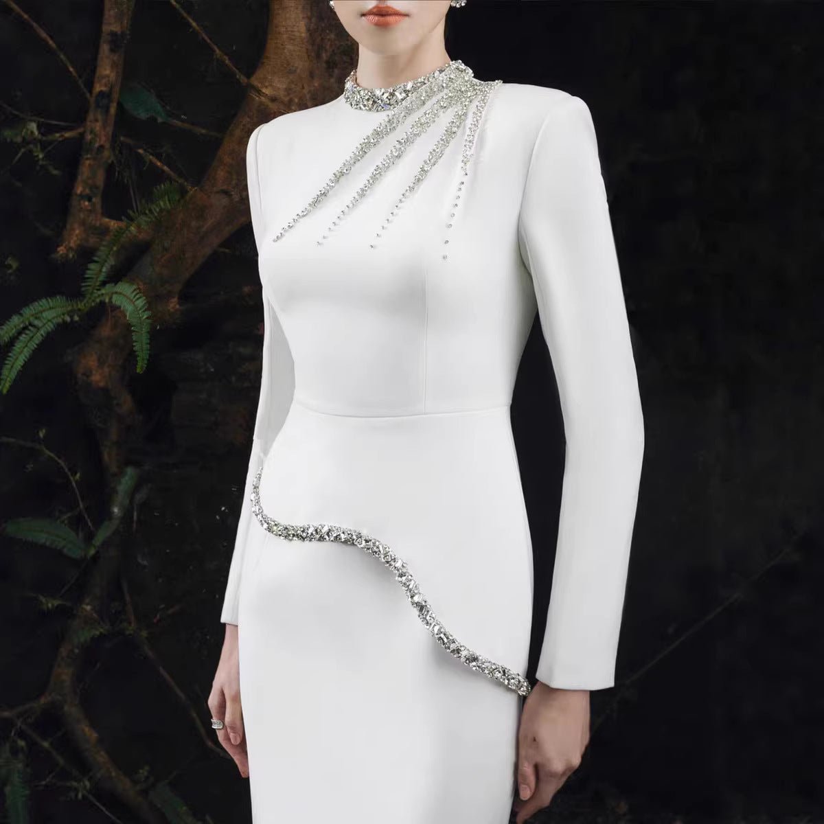 Crystal Embellished Evening Gown(MS313) - Mariam's Collection