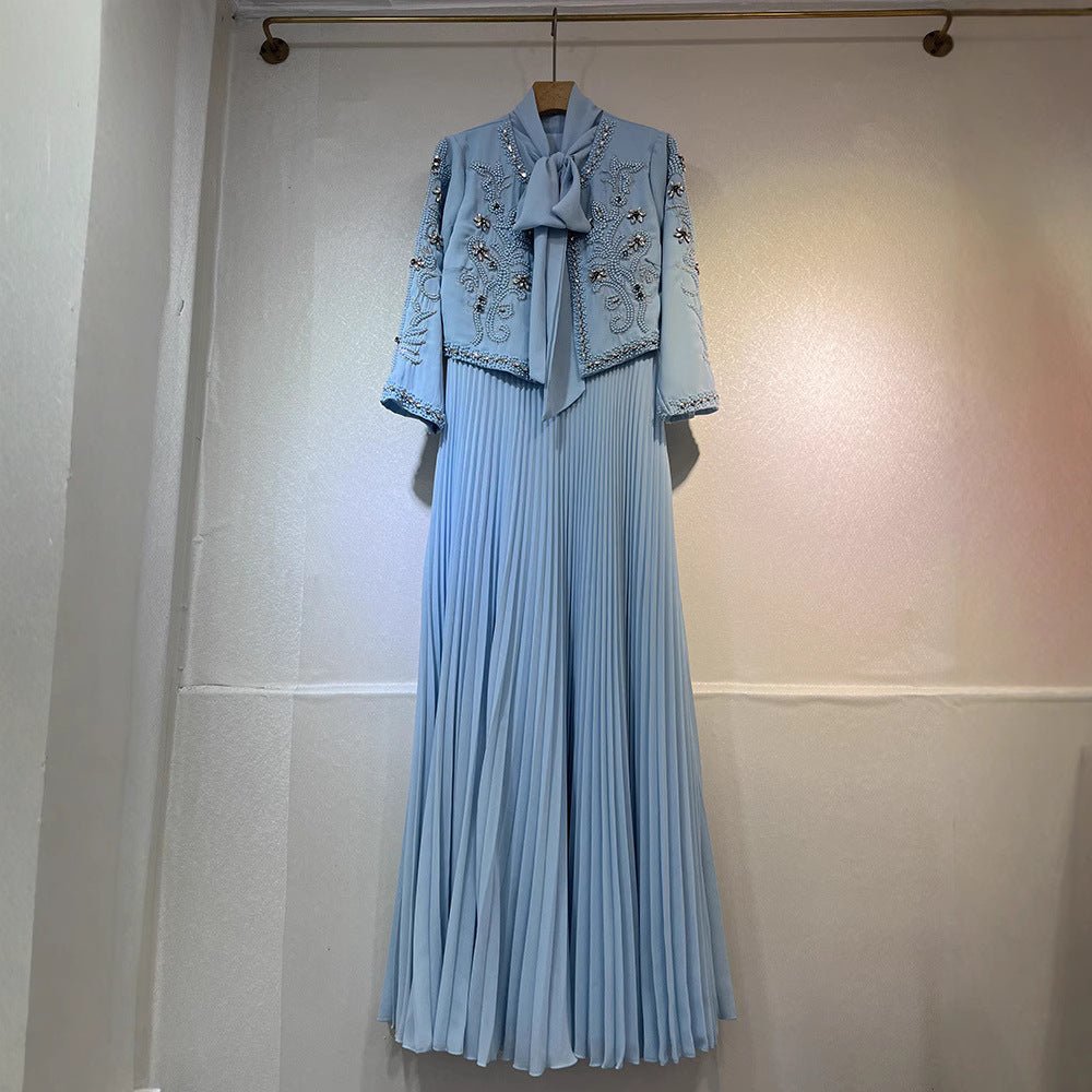 Crystal Embellished Jacket & Pleated Skirt Set(MS305) - Mariam's Collection