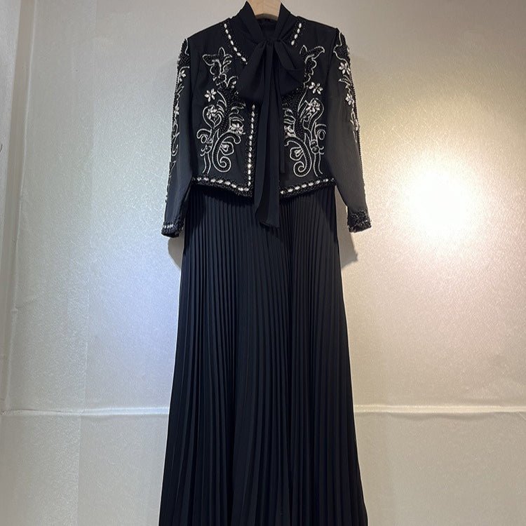 Crystal Embellished Jacket & Pleated Skirt Set(MS305) - Mariam's Collection