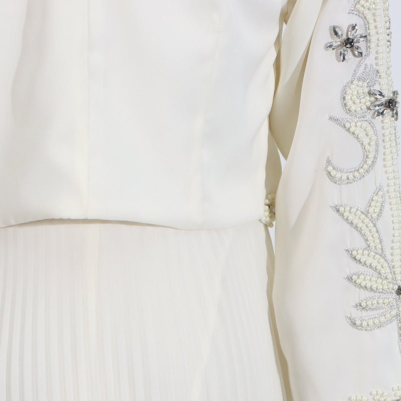 Crystal Embellished Jacket & Pleated Skirt Set(MS305) - Mariam's Collection