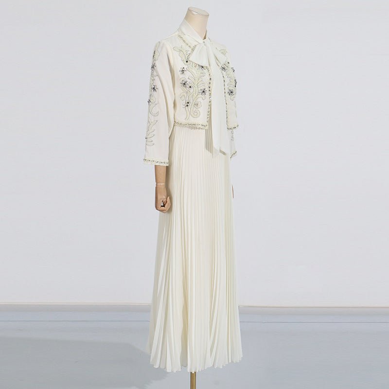 Crystal Embellished Jacket & Pleated Skirt Set(MS305) - Mariam's Collection