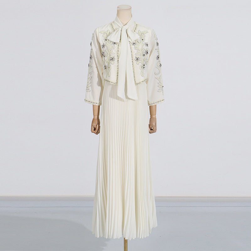 Crystal Embellished Jacket & Pleated Skirt Set(MS305) - Mariam's Collection