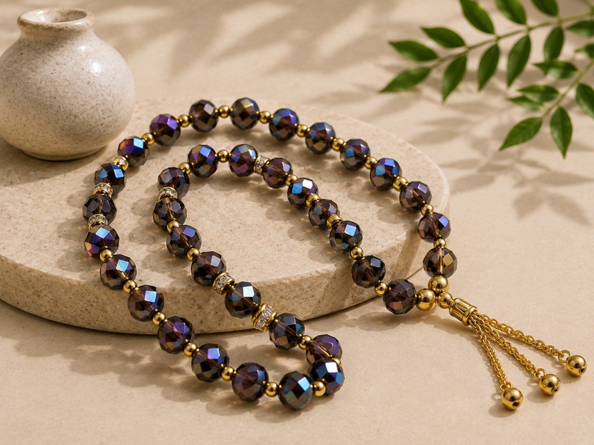 Crystal Glass Muslim Prayer Tasbeeh, 33pcs beads (MR039) - Mariam's Collection
