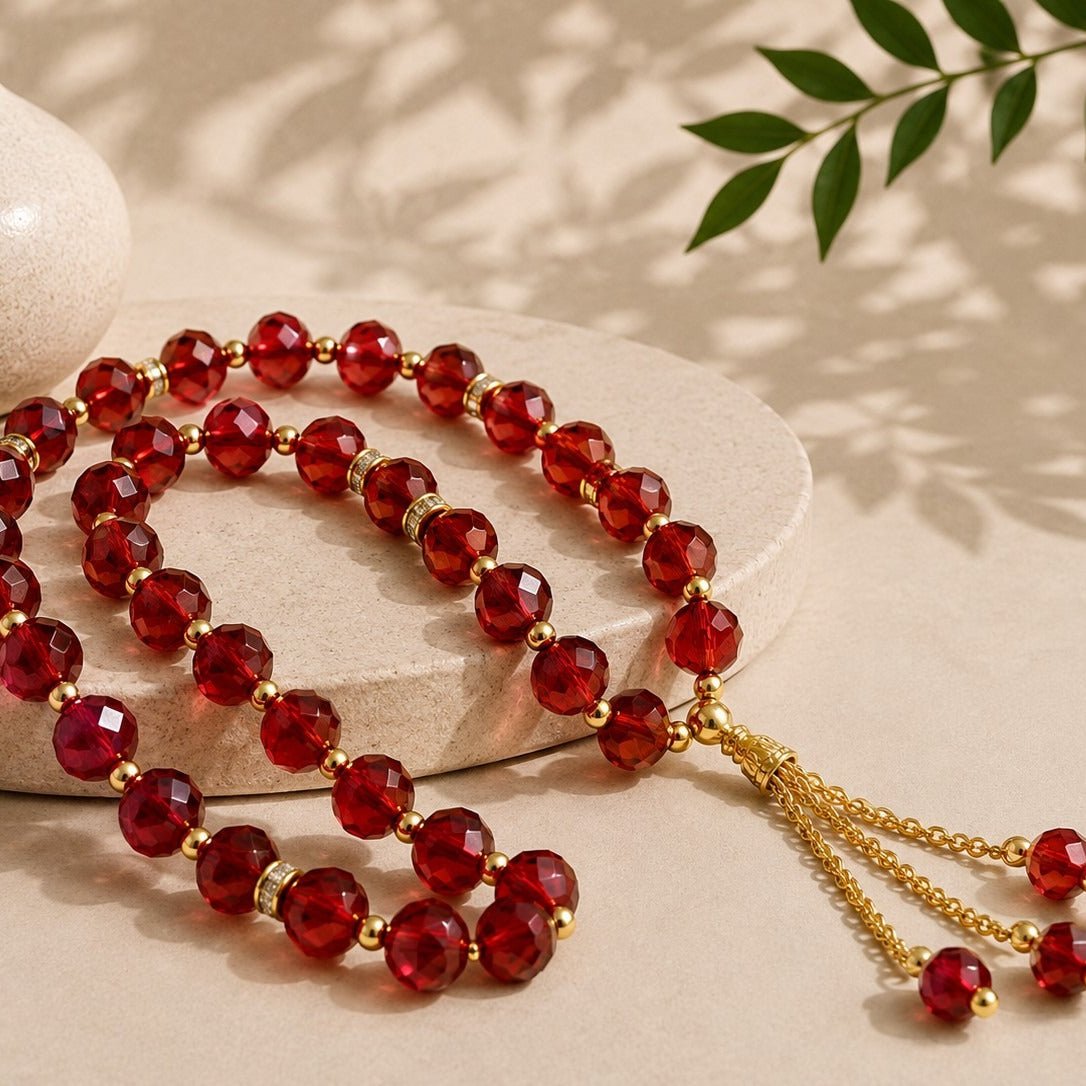 Crystal Glass Muslim Prayer Tasbeeh, 33pcs beads (MR039) - Mariam's Collection